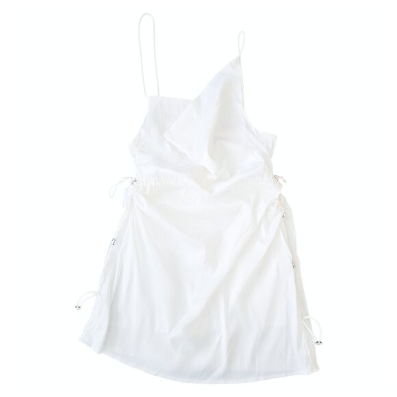 Maniere De Voir NWT White Satin Ruched Side Rope Mini Dress Sze 14 Clubwear Sexy - Picture 4 of 12